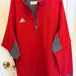 Adidas Red and Gray Half-Zip Pullover Jacket